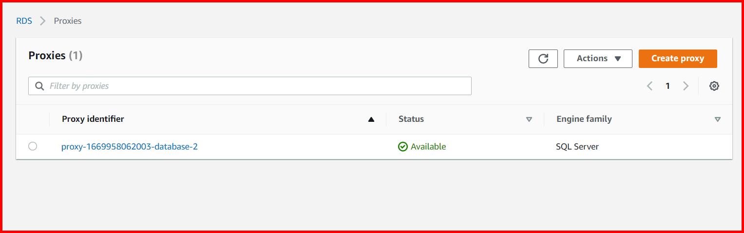 Picture showing the RDS proxy created in AWS console